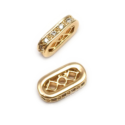 Коннектор - разделитель на 2 нити с фианитами 11х2 мм, позолота