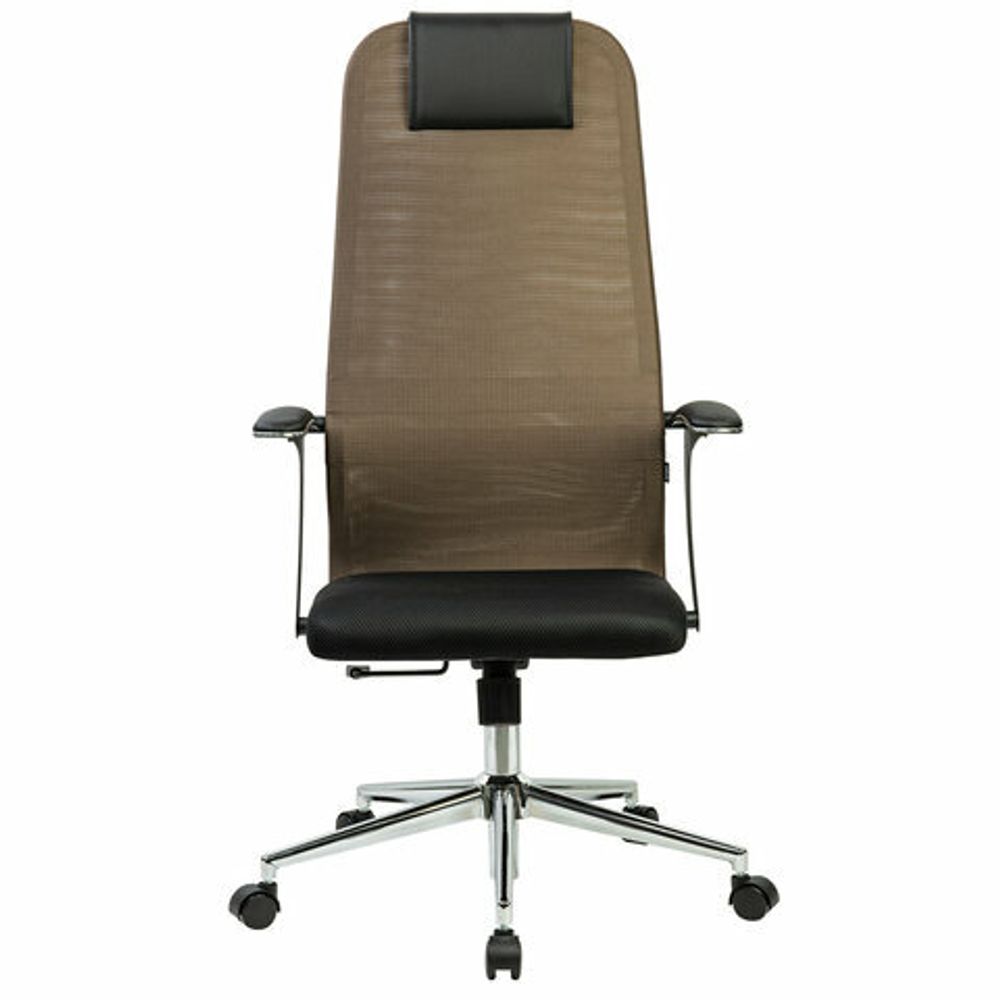 Кресло BRABIX PREMIUM "Ultimate EX-801" хром, плотная двойная сетка Х2, черное/коричневое, 532920