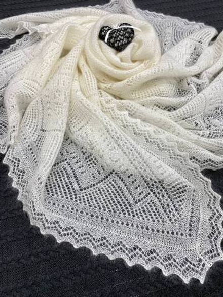 Оренбургский пуховый платок с шелком П1-120-02 экрю