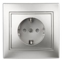 Розетка Intro Plano 1-202-03 с заземлением 2P+E Schuko, 16А-250В, IP20, СУ, алюминий | Intro Plano Алюминий