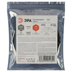 Светодиодная лента ЭРА LS5050-7,2-30-12-4000K-IP20-1 year-5m дневной белый 1 год