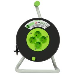 Удлинитель силовой ЭРА GREEN LINE KAT-2x1.5-50m Greenline на катушке пластик 4 розетки без заземления 50м ПВС 2x1.5мм2 | Силовые удлинители