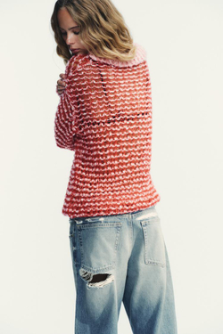 ZARA ТРИКОТАЖНЫЙ СВИТЕР ПОЛО, КРАСНЫЙ