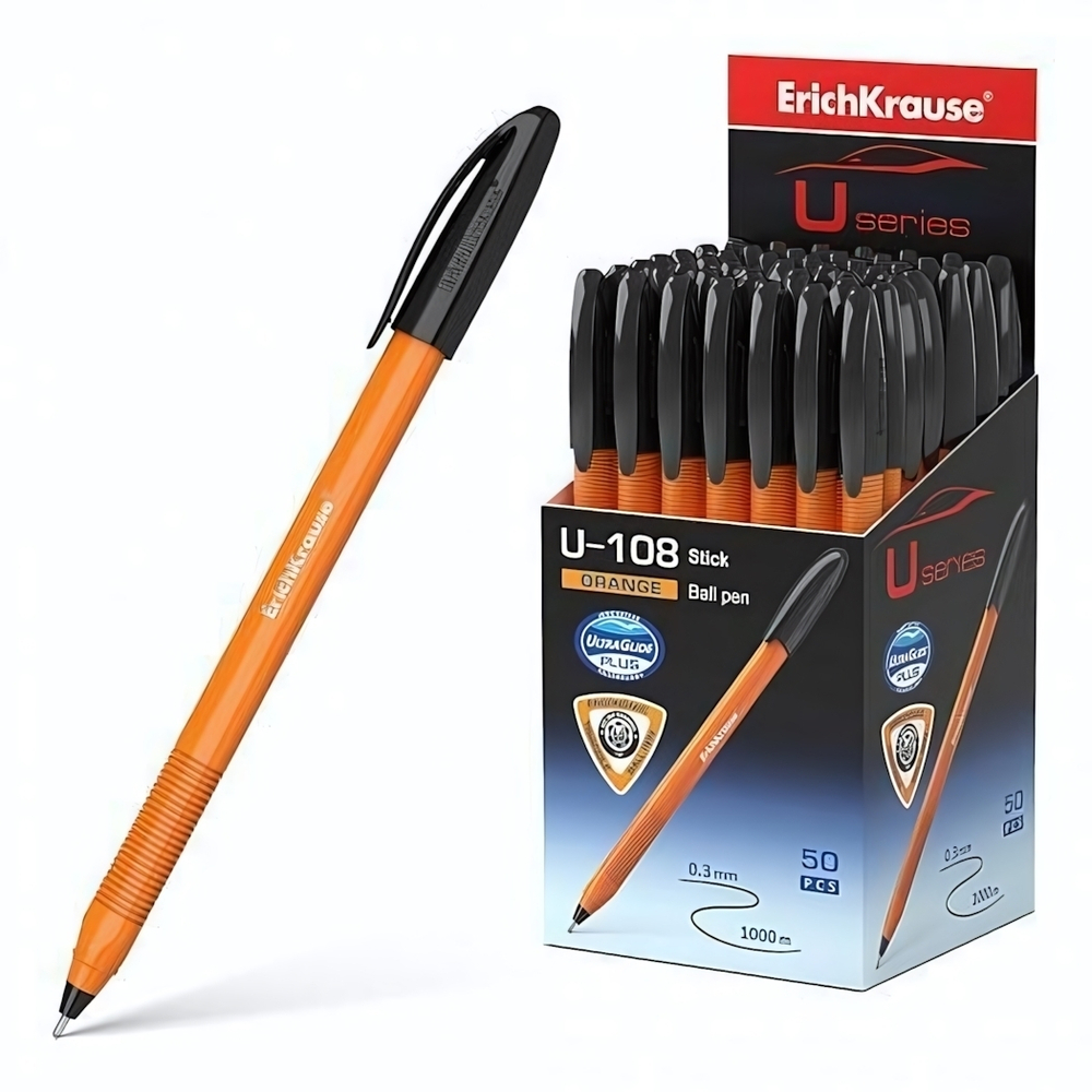 Ручка шариковая U-108 Orange Stick 1.0, Ultra Glide Technology, черный (ErichKrause)