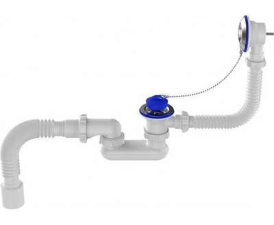 Сифон для ванны АНИ 1 1/2' с выпуском и переливом плоский с гибкой трубой 40х50