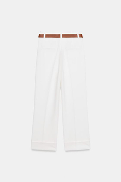 ZARA БРЮКИ С ОТВОРОТАМИ И РЕМНЕМ, БЕЛЫЙ