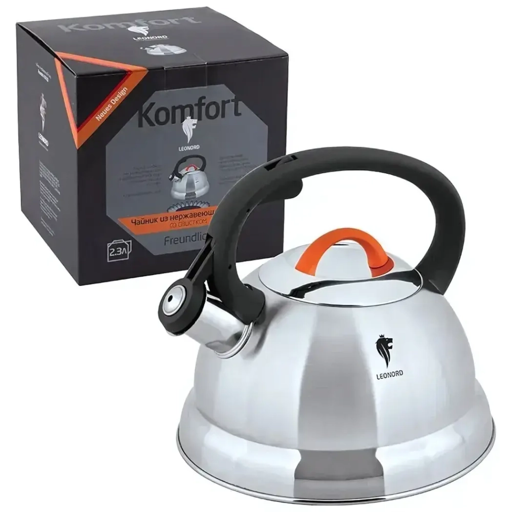 Чайник из нерж.стали со свистком Freundlich-3001QS, объем - 2,3 л, капс. дно, тм Leonord