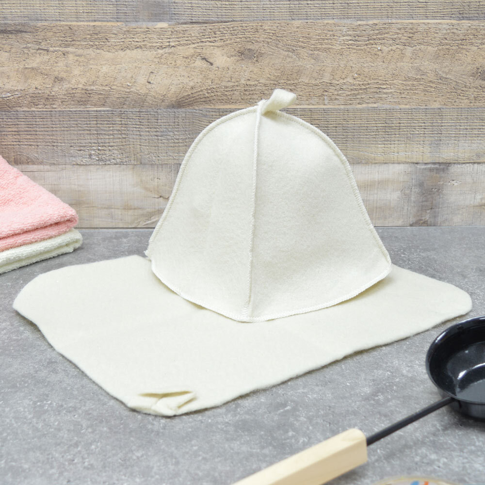 Набор для бани 2 предмета: шапка, коврик "Classic white", тм "Бацькина баня"