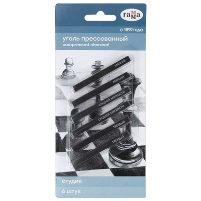 Уголь прессованный "Студия" ассорт. квадратный, 6шт. блистер 080219_08 (Гамма)