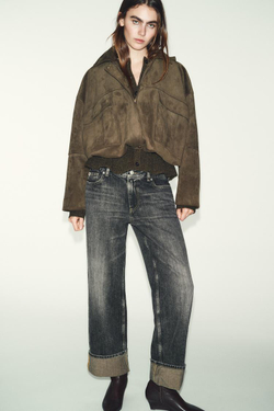 ZARA БОМБЕР ОВЕРСАЙЗ ИЗ ИСКУССТВЕННОЙ ЗАМШИ С КАПЮШОНОМ, ХАКИ