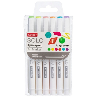Набор Артмаркер Hatber NEWtone SOLO, мягкий наконечник, ассорти, пластик, 6 цв.