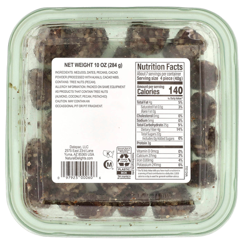 Natural Delights, Mini Medjools, какао и пекан, 284 г (10 унций)