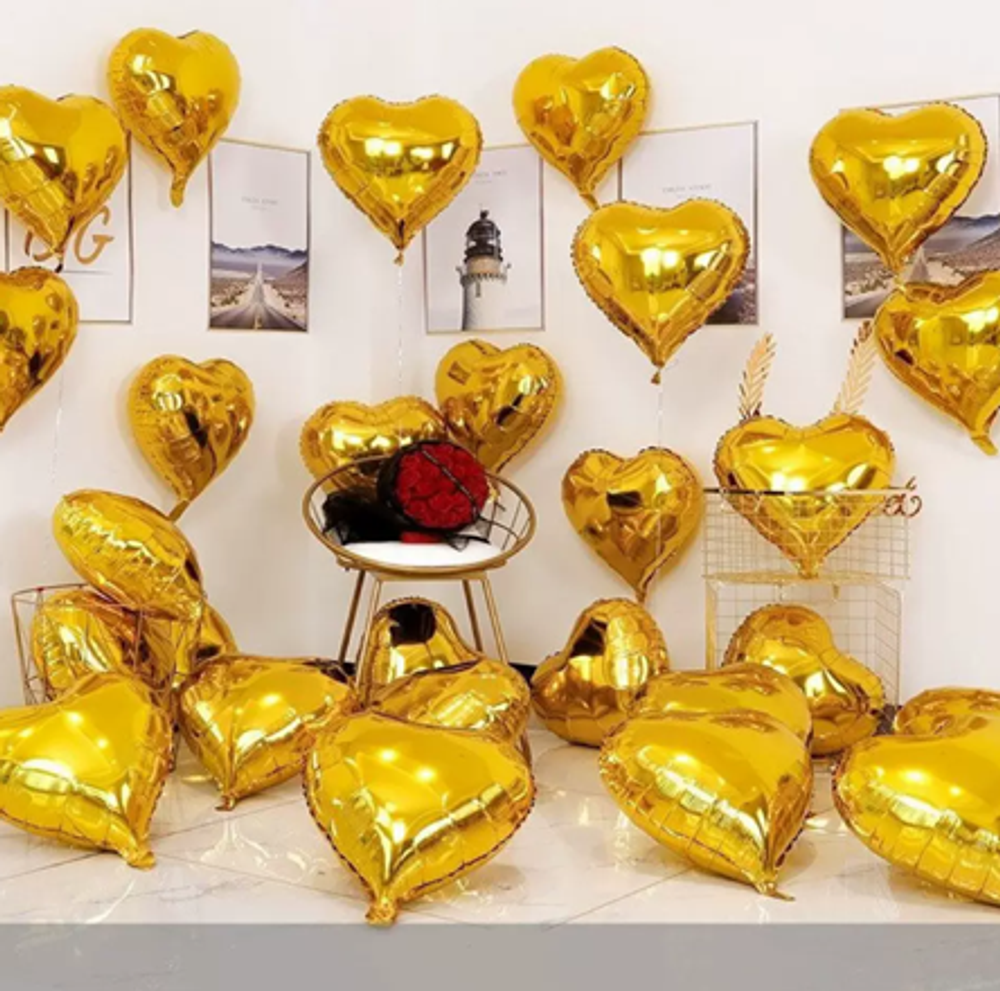 Фольгированный шарик без арт  "В виде золотого сердца" (160)10