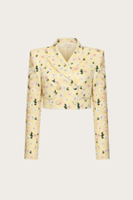 Укороченный жакет из желтого поплина с цветочным принтом