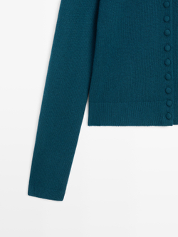 Massimo Dutti Трикотажный кардиган из 100% шерсти с обтяжными пуговицами, синий
