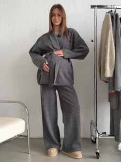 Комплект вязаный, кардиган с поясом и брюки