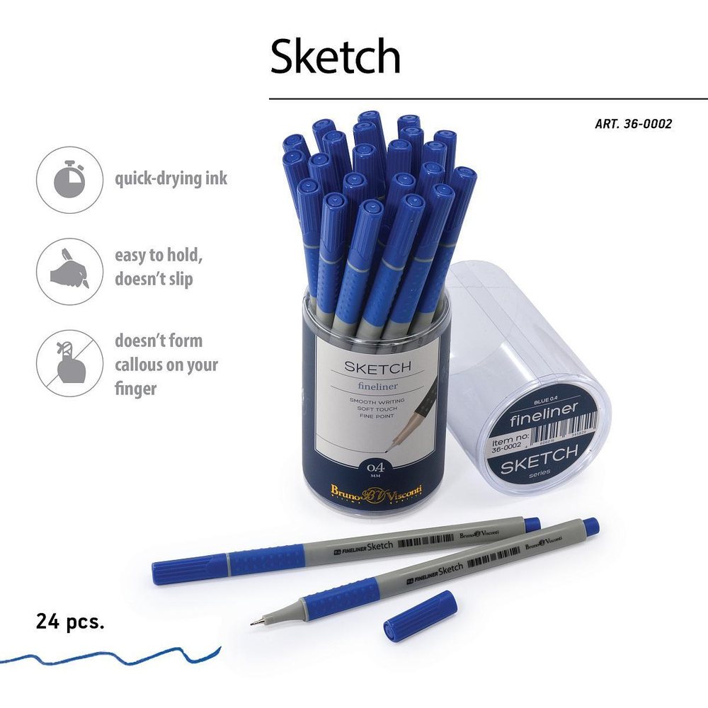Ручка капиллярная 0.4 мм, синяя "Sketch. Fineliner" (Bruno Visconti)