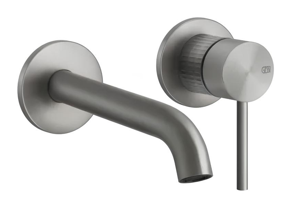Cмеситель для раковины Gessi316, встраиваемый, настенный, с длинным изливом, без донного клапана, внешние части, цвет Steel Brushed