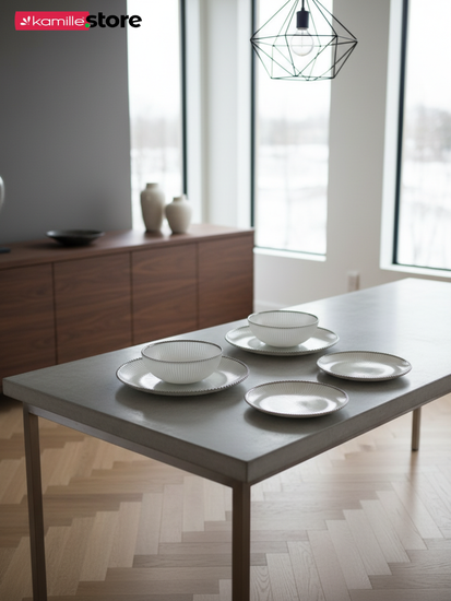 Салатник сервировочный 17х7 см. 850 мл. стеклянный с серебристой обводкой, жемчужный