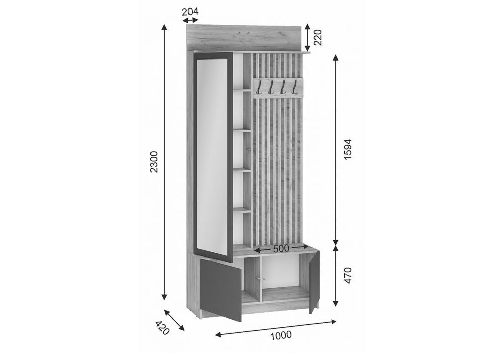 Готовая прихожая Молд 1000 дуб крафт золотой / серый графит