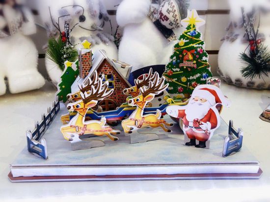 Новогодний 3D пазл "Дед мороз с оленями", 33 детали