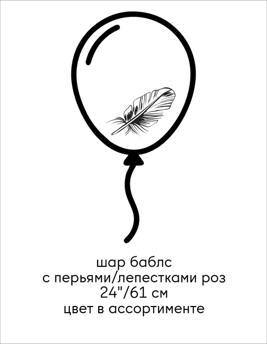 шар баблс с с перьями (надпись входит в стоимость) 24"/61 см