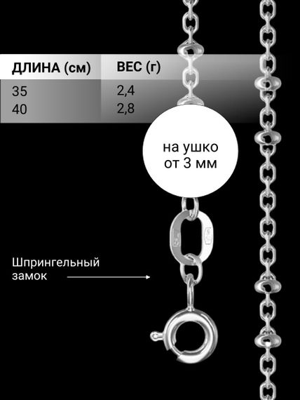 Цепочка на шею с родием из серебра - Сатурна 2+2 на Кобре, характеристики