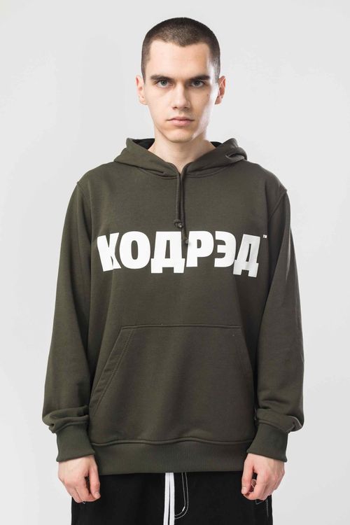 Худи Codered  Base Hoodie Wide Summer Лого ТМ Болотный/Белый принт КОДРЭД