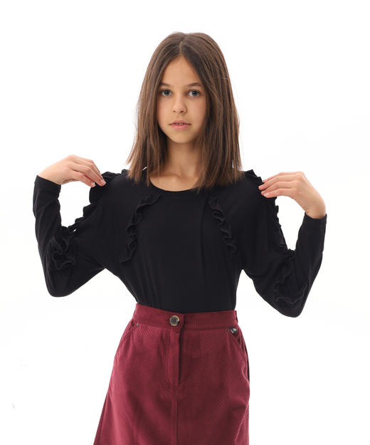 Лонгслив с рюшей BLACK