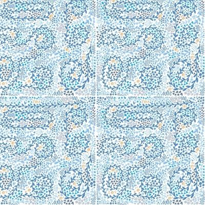 Голубые и синие листья на белом фоне, плитка