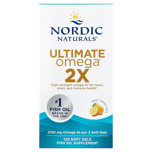 Nordic Naturals, Ultimate Omega 2X, высокоэффективные омега-3 кислоты, со вкусом лимона, 2150 мг, 120 капсул (1075 мг в 1 капсуле)