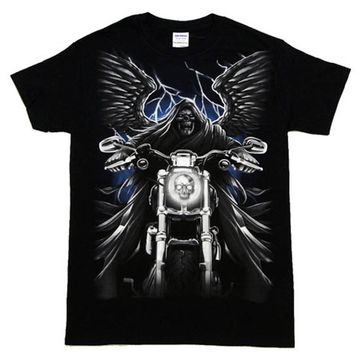 Футболка Смерть с крыльями на мото ( гроза на фоне )