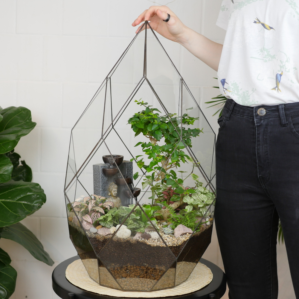 Готовый флорариум бонсай Лигуструм с водопадом Будда Фаберже