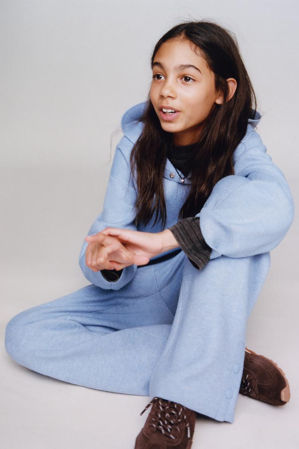 ZARA ТРИКОТАЖНЫЕ БРЮКИ WIDE LEG, ЛИНЯЛЫЙ СИНИЙ