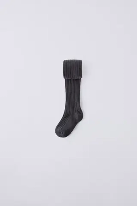 ZARA КОЛГОТКИ В РУБЧИК, АНТРАЦИТОВО-СЕРЫЙ