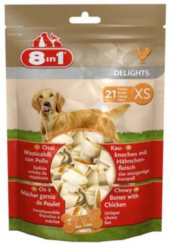 8in1 DELIGHTS XS косточки с куриным мясом для мелких собак 21х7,5 см (пакет)