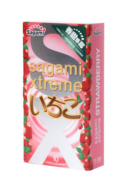 SAGAMI Xtreme Strawberry 10шт. Презервативы с ароматом клубники, латекс 0,04 мм