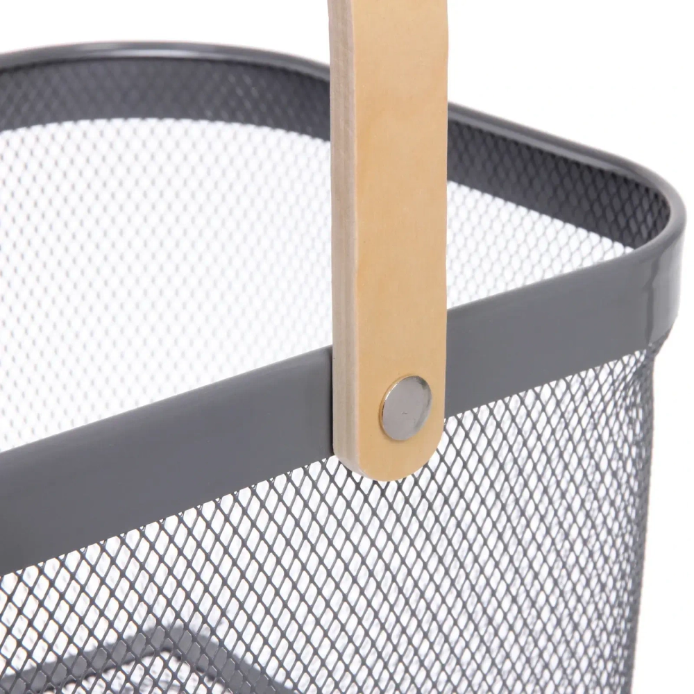 Корзина для хранения металлическая с деревянными ручками «ФАРГО», цвет серый, 19*24,5*40см (лейбл Селфи)