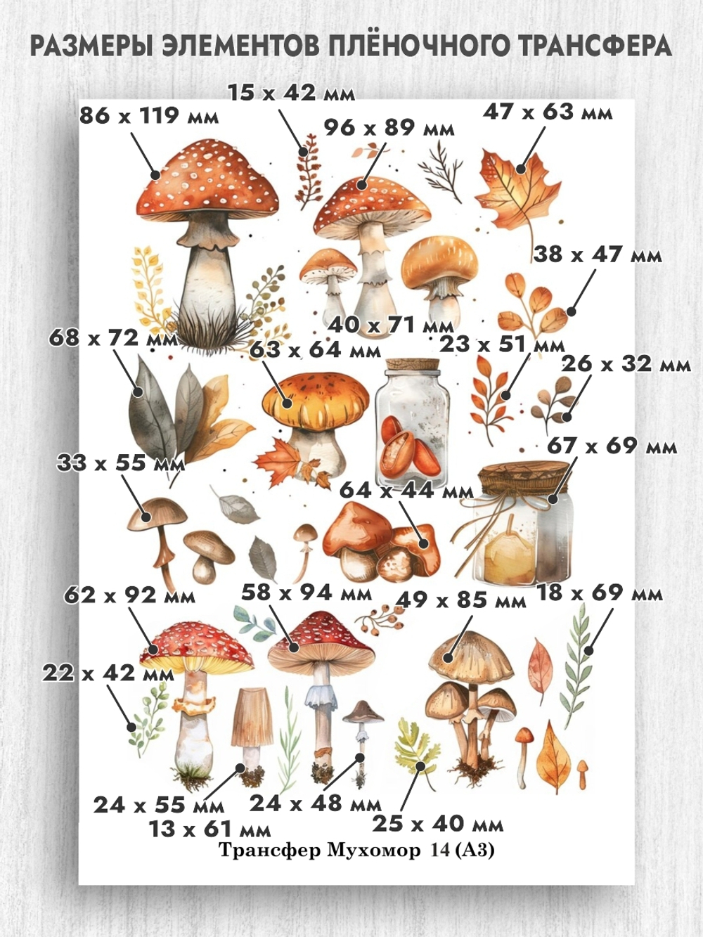 Трансфер для декупажа переводной рисунок для поверхностей мухомор 014