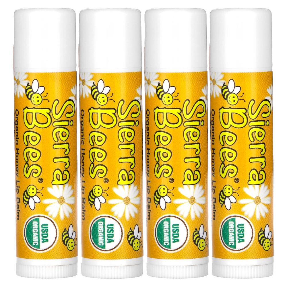 Sierra Bees, Органические бальзамы для губ, мед, 4 штуки в упаковке весом 0,15 унции (4,25 г) каждая