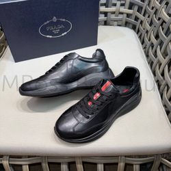 Мужские кроссовки Prada America’s cup кожаные черного цвета