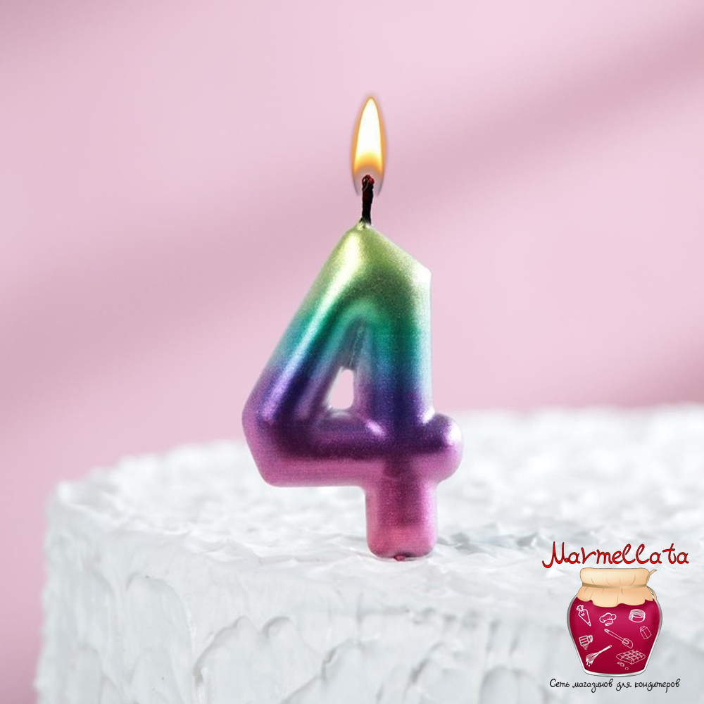 Свеча в торт "Акварель" цифра №4, 6 см