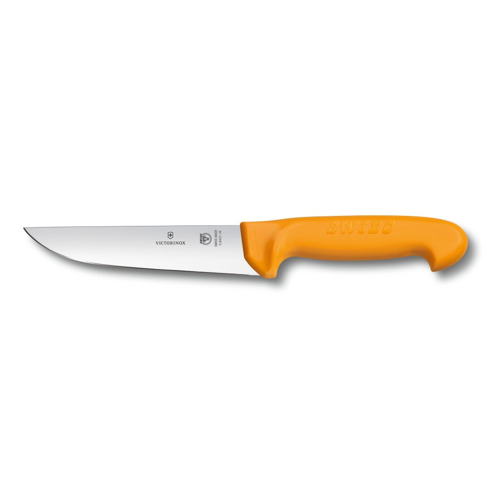 Фото нож мясника / нож для забоя VICTORINOX Swibo с лезвием из нержавеющей стали 18 см и рукоятью из пластика жёлтого цвета с гарантией