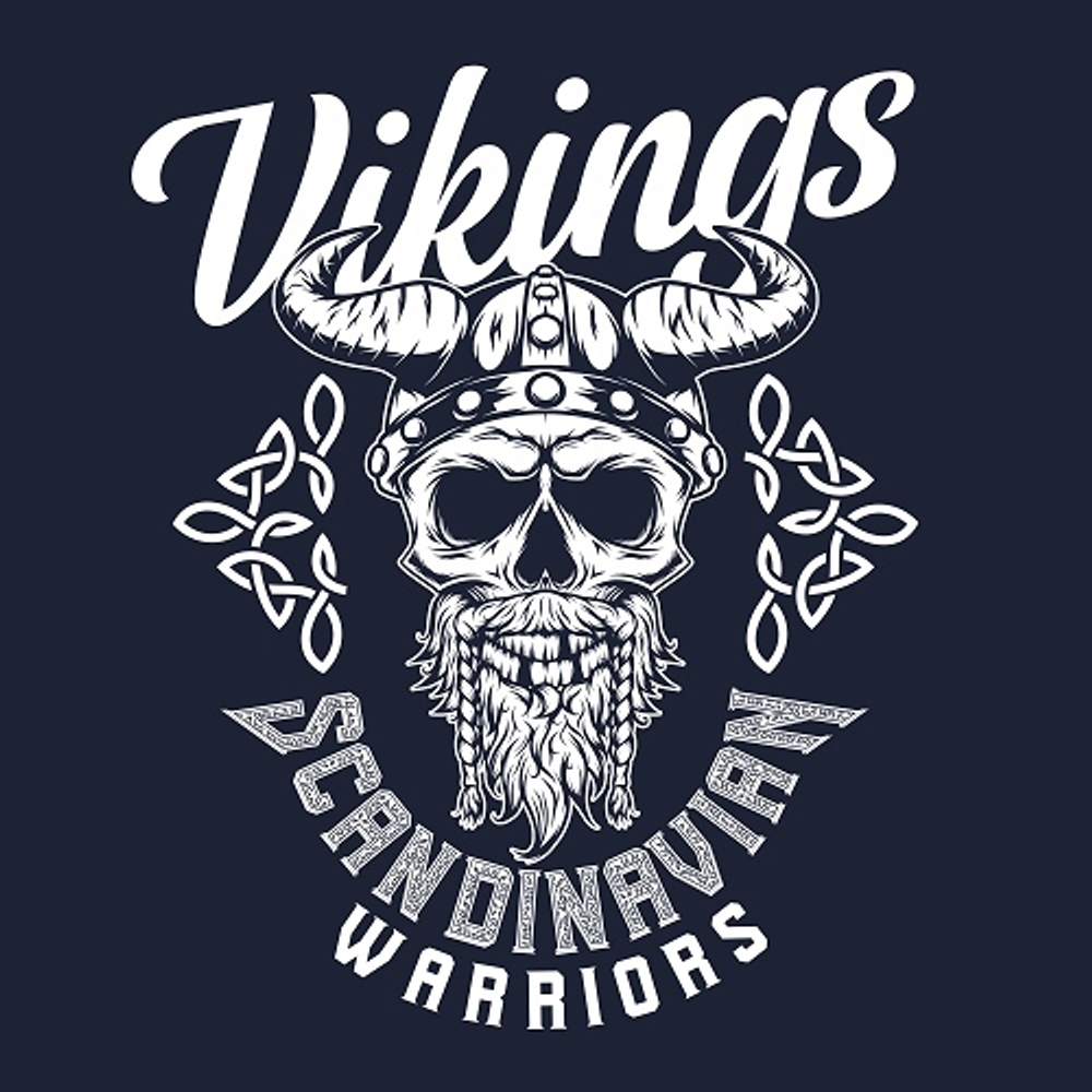 принт Vikings Scandinavian Warriors белый для темно-синей футболки