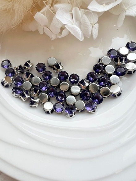 Фианит 6 мм, Фиолетовый (оправа серебро)