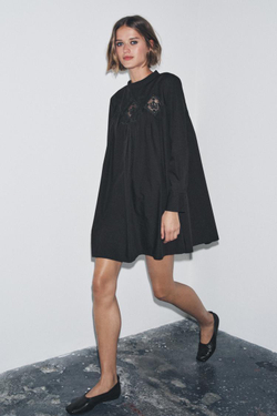 ZARA ПЛАТЬЕ С ВЫШИВКОЙ ИЗ КОЛЛЕКЦИИ ZW, ЧЕРНЫЙ