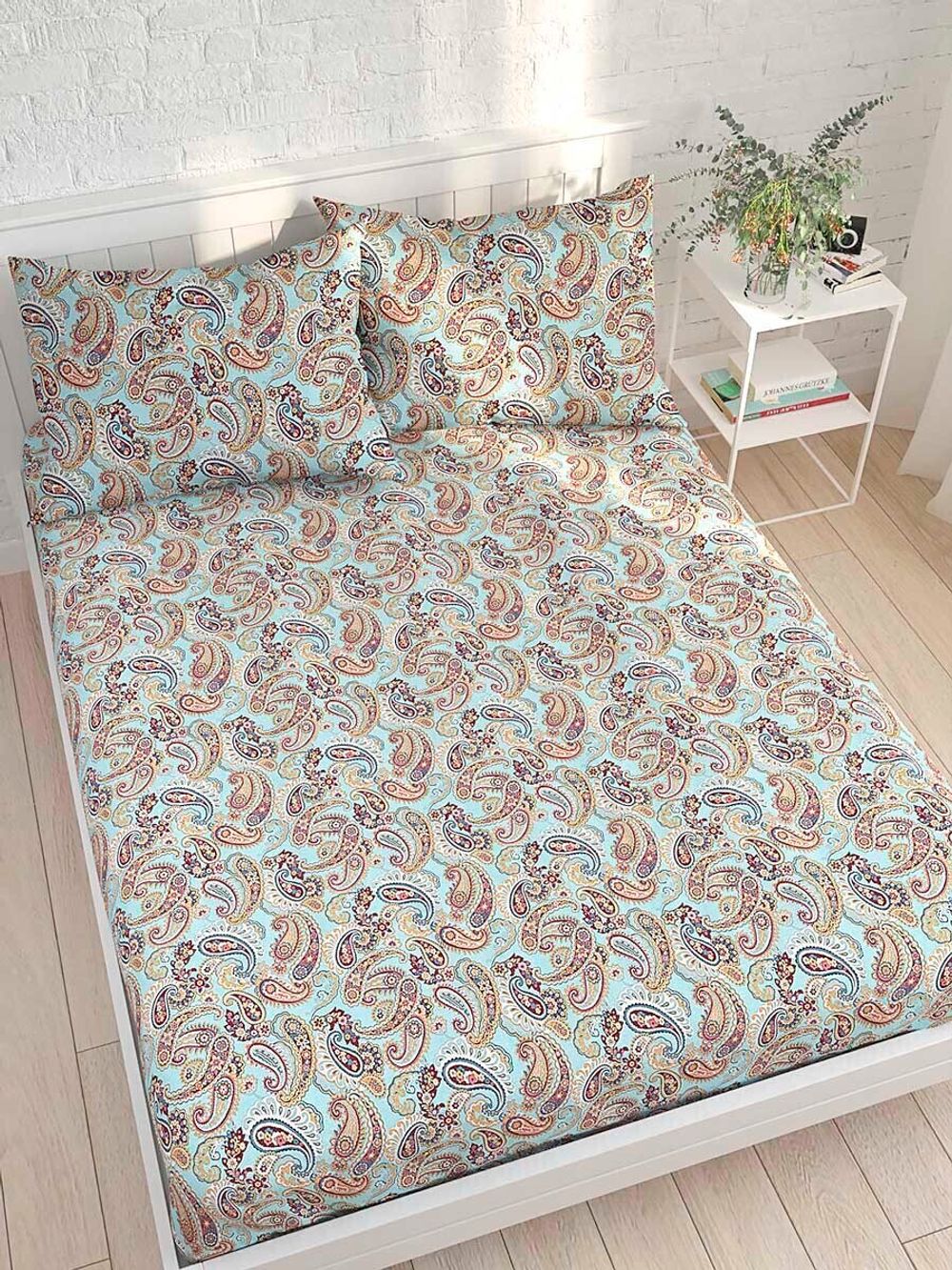 Постельное белье Сказка "Восточная сказка" семейное Наволочка 50х70 см 2 шт Простынь на резинке 160х200 см Пододеяльник 145х215 см(2шт) , перкаль