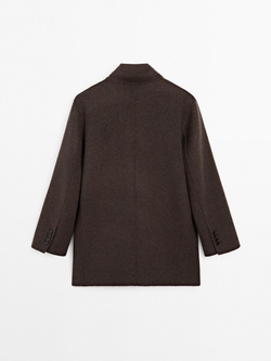 Massimo Dutti Пальто из смесовой шерсти с воротником в стиле смокинг, шоколадный