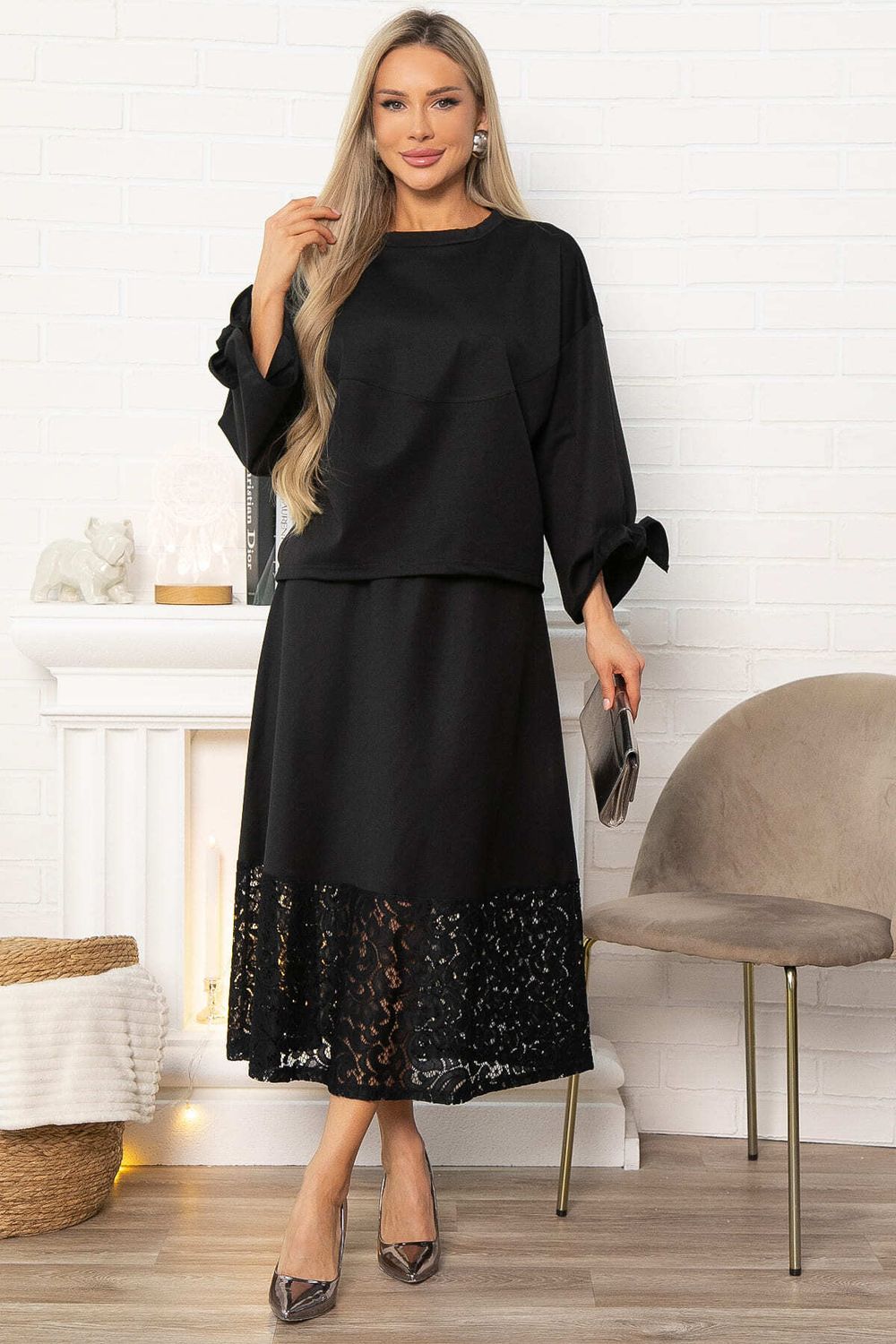 Юбка с кружевом Элегия (черная) Ю14913-10М LT Collection