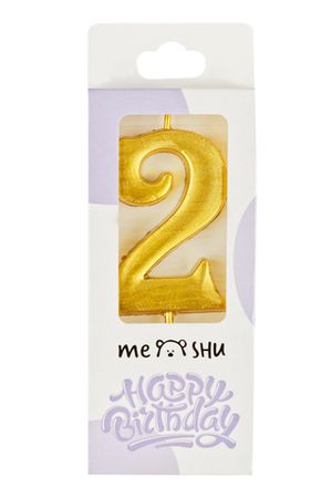 Свеча для торта с держателем "Цифра 2", 5,2см, золотая